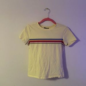 Yellow with rainbow stripe short sleeve tee